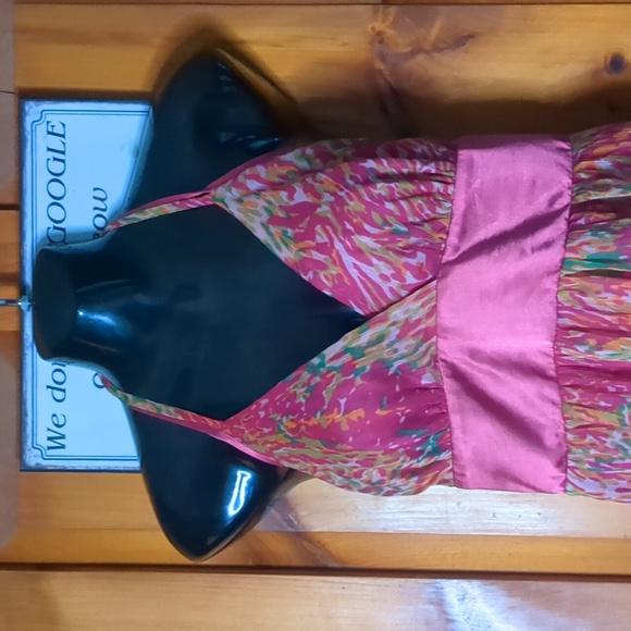 LE CHATEAU* cotton blend size S halter style tie back corset back zip back maxi - Picture 3 of 12